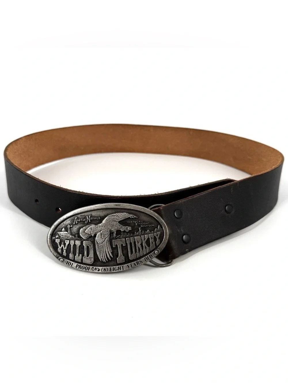 VTG Austin Nichols Wild Turkey Kentucky Bourbon Belt Brown Leather Mens 32-36